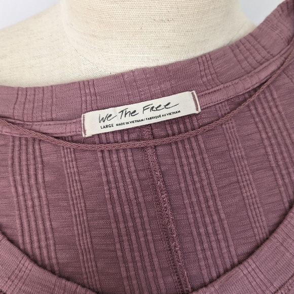 Free People Big Sur Top Long Tie Dyed Sleeves Scoop Neck Ribbed Knit Mauve L EUC - Picture 12 of 12